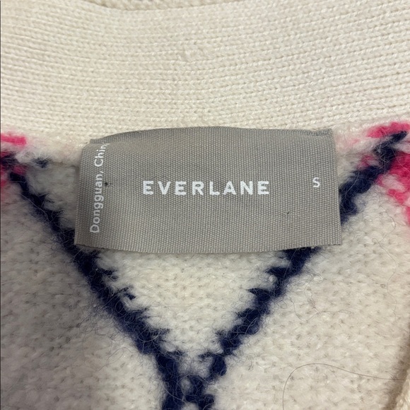 Everlane The SuperFuzz Alpaca Wool Blend Cardigan Pink White Argyle Sweater - Picture 5 of 9